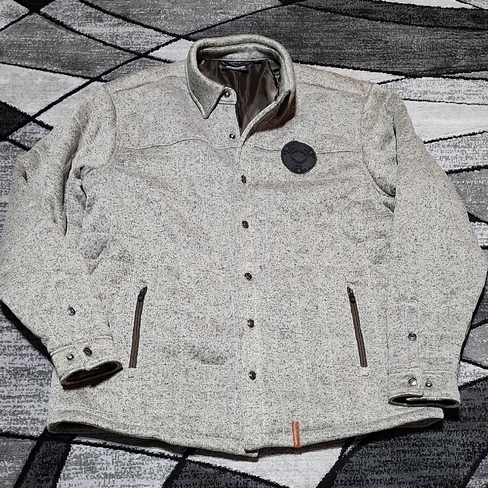HARLEY DAVIDSON SNAP-BUTTON QUILTED KNIT FLECKED BEIGE LIGHTWEIGHT JACKET 2XL